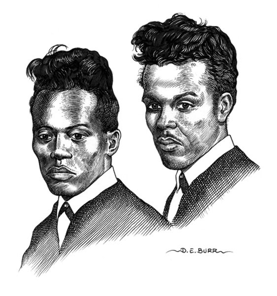 Eddie and Ernie black and white line art portrait